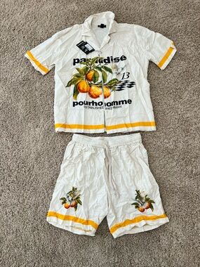 Men’s Vacation Cream Matching Set (Button-up & Shorts)